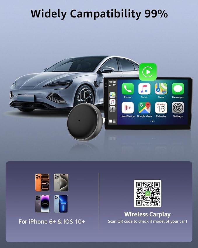 Wireless CarPlay Adapter, 2026 Upgraded Enhanced 50% Smaller, Convert Wired to CarPlay Wireless, Plug & Play Adapter, Fast Auto-Connect, No Latency, Compact Design for Apple iPhone iOS 10+