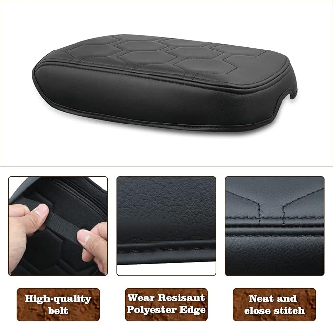 Muslogy Center Console Armrest Cover Fit for Nissan Frontier 2022-2025 2026 Accessories, Comfort Armrest Pad Console Lid Cushion Vegan Leather Regular Thick (V1 Black Trim)