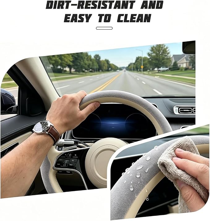 Mandark Car Steering Wheel Cover, Suede Sport Vehicle Steer Wheel Protector Fitting 15 Inch, Non-Slip Comfortable Automotive Interior Decoration Accessories, Universal Fit (Beige Gray)