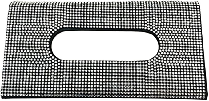 Bling Car Sun Visor Tissue Box Holder, PU Leather Auto Paper Towel Cover, Glitter Crystal Rhinestone Napkin Holder, Car Decoration Accessories for Women (Black/White)