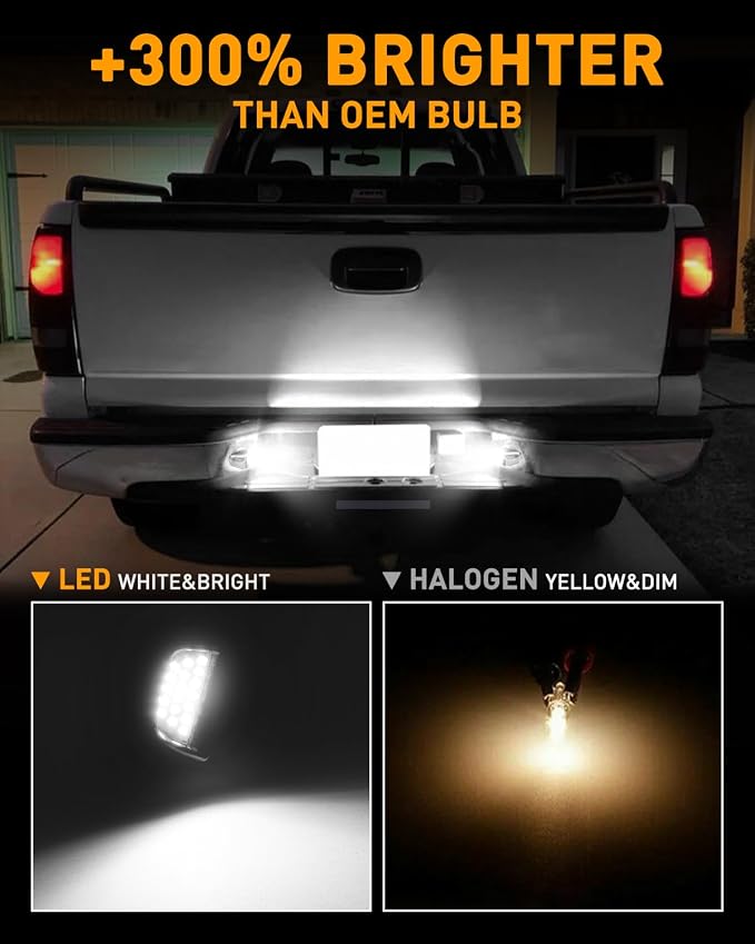 LESAUCE Chrome LED License Plate Lights Assembly Housing Compatible with 1999-2013 Chevy Silverado GMC Sierra 1500 2500 3500 HD Suburban Tahoe Cadillac Escalade EXT Yukon XL, 6000K White 2-Pieces