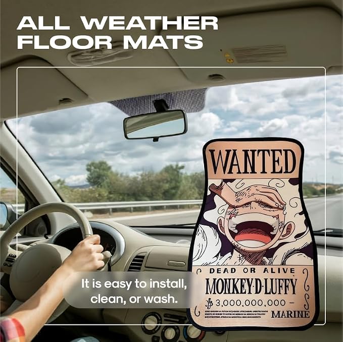 Anime Car Carpet Mat Set of 2 Front, Brown Lffy Design Automotive Accessories Interior All Weather Floor Mats Decor with Non Slip Black Anti Skid Backing