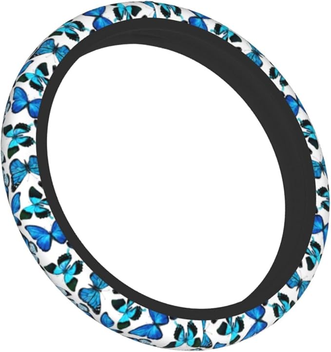 Blue Butterfly Steering Wheel Cover For Women Men Girls, Universal 15 Inch Anti Slip Steering Wheel Protector Car Accessories Interior For Auto Truck Suv