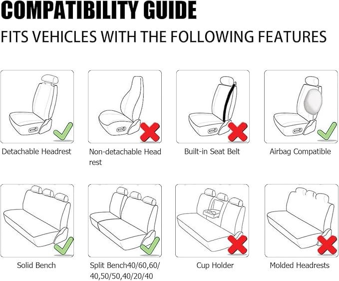 AICEL 9PCS Car Seat Covers Full Set Mesh Fabric Auto Seat Protectors Red | Padded foam laminate, removable headrest design, washable fabric, snap fastening, universal fit, automotive accessories
