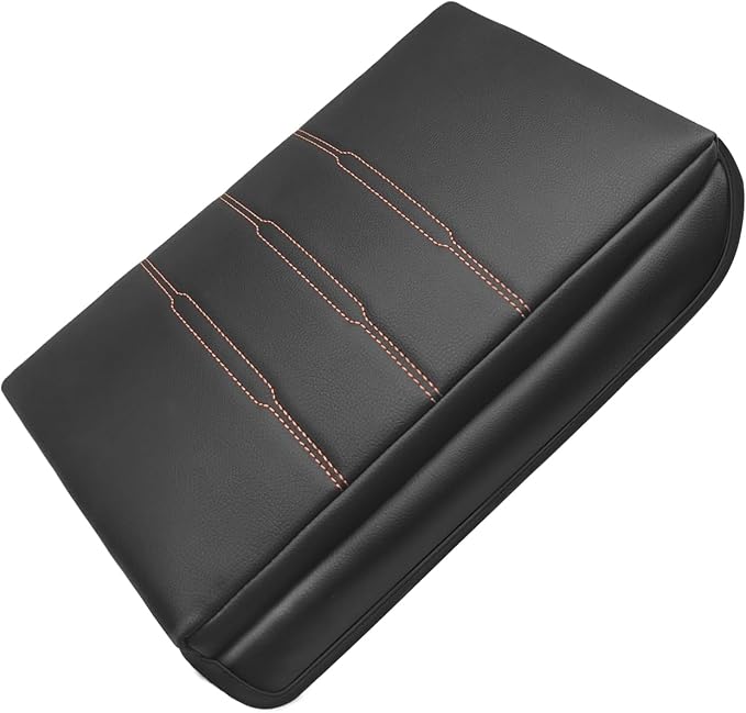 Muslogy Center Console Armrest Cover Fit for Honda CR-V 2023+ & CRV Hybrid Accessories, Comfort Armrest Pad Console Lid Cushion Vegan Leather 1-Inch Extra Thick (Black/Organge Trim)