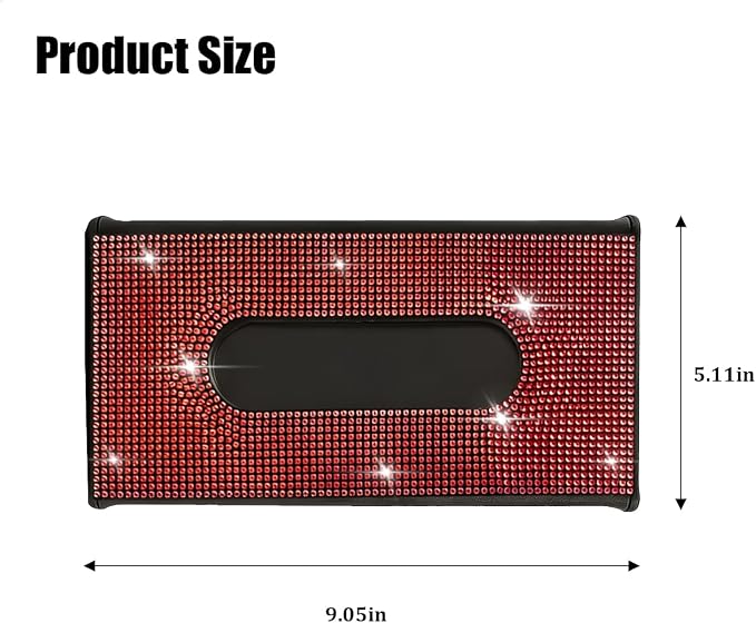 Bling Car Visor Tissue Holder, Shiny Rhinestone Leather Sun Visor Napkin Mask Case Holder Clip, Diamond AUT Paper Tissue Towel Box Dispenser, Universal Fit (Black/Red)
