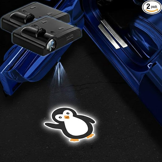 2PCS Penguin Car Door Lights Projector,Wireless LED Welcome Puddle Lights,Magnetic Logo Projector Door Light Decor Car Accessories Penguin Gifts for Women Men,Suitable for All Vehicles Motorcycle