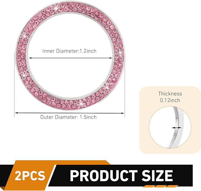 WZP 2PCS Bling Push to Start Button Cover, Pink | Crystal Rhinestone, Engine Start Button Cover, Sparkling Car Interior Accessories, For Women