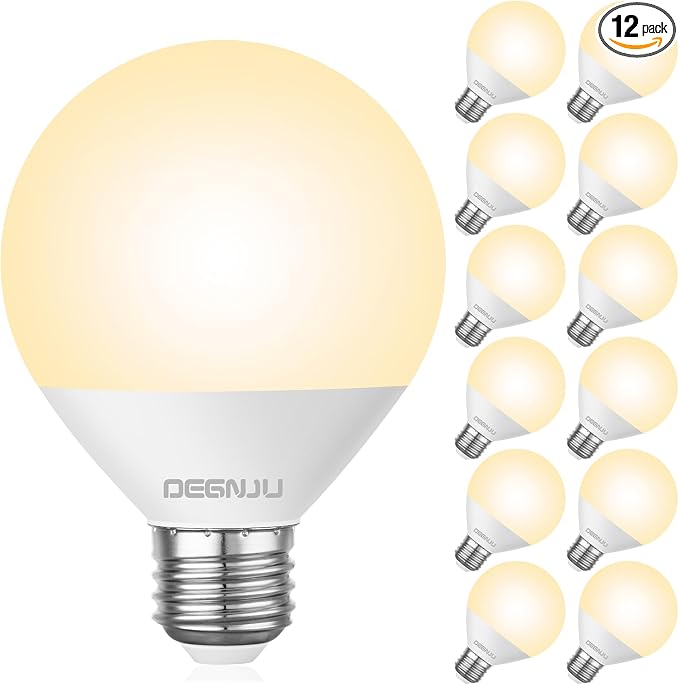 DEGNJU LED Vanity Light Bulbs, 60W Equivalent, Bathroom Light Bulbs 2700K Soft White, 800 Lumens, G25 Globe Bulb for Makeup Mirror, Round Shape, 7W, 120V, Non-Dimmable, 12 Pack
