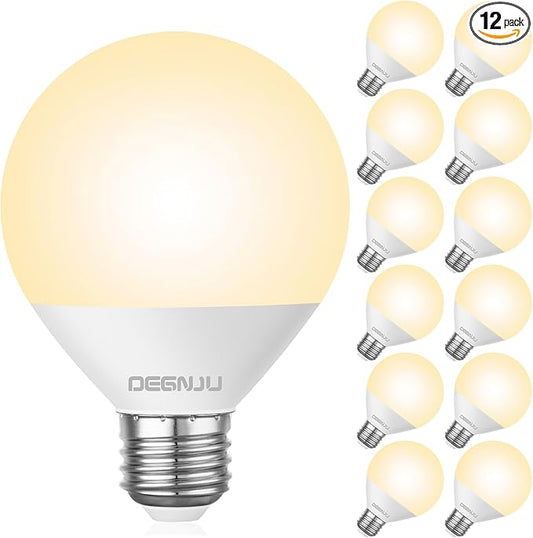 DEGNJU LED Vanity Light Bulbs, 60W Equivalent, Bathroom Light Bulbs 2700K Soft White, 800 Lumens, G25 Globe Bulb for Makeup Mirror, Round Shape, 7W, 120V, Non-Dimmable, 12 Pack