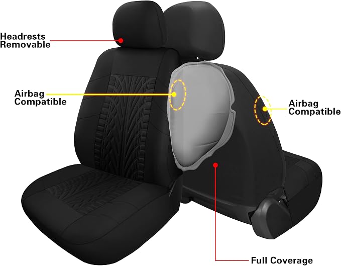 Pariitadin Car Seat Covers Front Pair, Washable and Breathable Seat Covers for Cars, Universal Fit Car Interior Covers for Most Sedan Truck SUV, Black