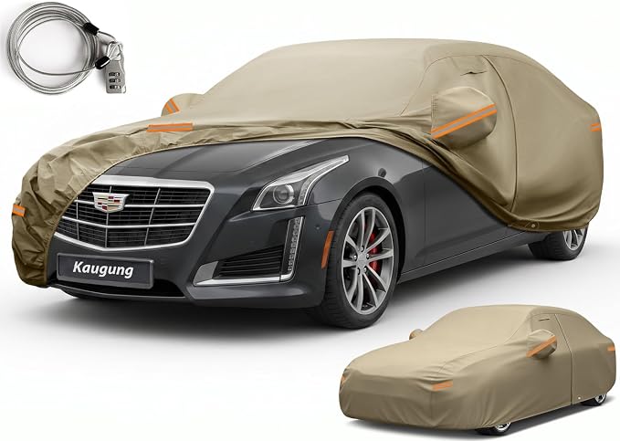 Kaugung Custom Fit Car Cover for Cadillac CTS CTS-V CT5 CT5-V(2003-2026), Heavy Duty All Weather Waterproof Outdoor Cover, Sun Rain UV Protection with Driver Door Zipper, Mirror Pockets & Air Vents