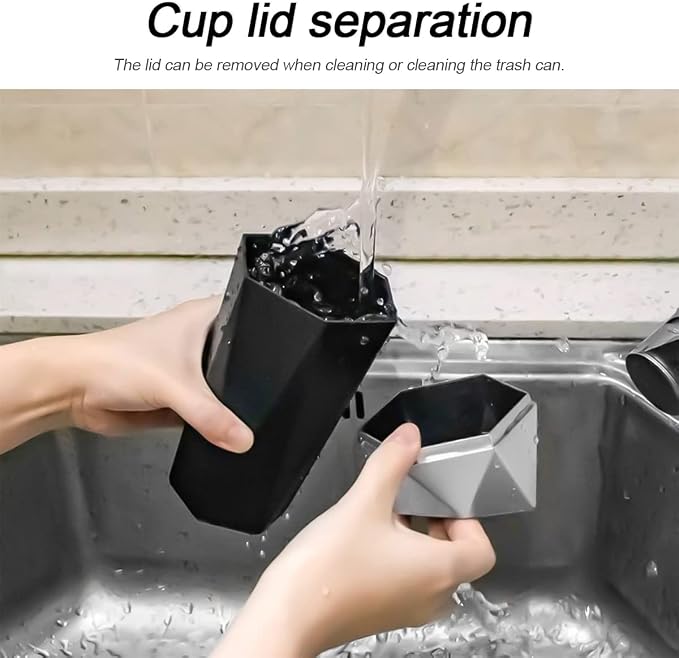 Car Trash Can with Lid, Mini Portable Auto Garbage Can, Small Leakproof Diamond Design Trash Dustbin, Waterproof Vehicle Rubbish Bins for Automotive Car, Home, Office, Kitchen, Bedroom (Black,1)