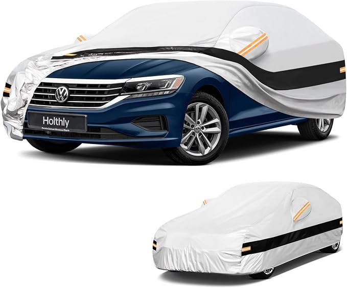 10 Layers Sedan Car Cover Custom Fit for Volkswagen Passat (1994-2026), Waterproof All Weather for Automobiles, Outdoor Full Cover Sun Dust Rain Protection with Cotton. Silver
