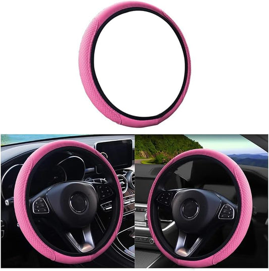 Leather Car Steering Wheel Cover, Anti-Slip Breathable Microfiber Leather Steering Wheel Protector for Women Men, Universal 15'' Elastic Soft Odorless, Car Accessories for Car, Truck, SUV (Pink)