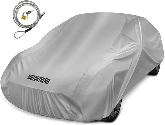 Motor Trend FlexCover Car Cover, Waterproof All-Weather SUV Truck Car Covers for Snow Ice Rain Sun UV Dust Hail Protection, Indoor/Outdoor Full Exterior Cover, Sedan Car Cover (Fits Up to 170" Length)