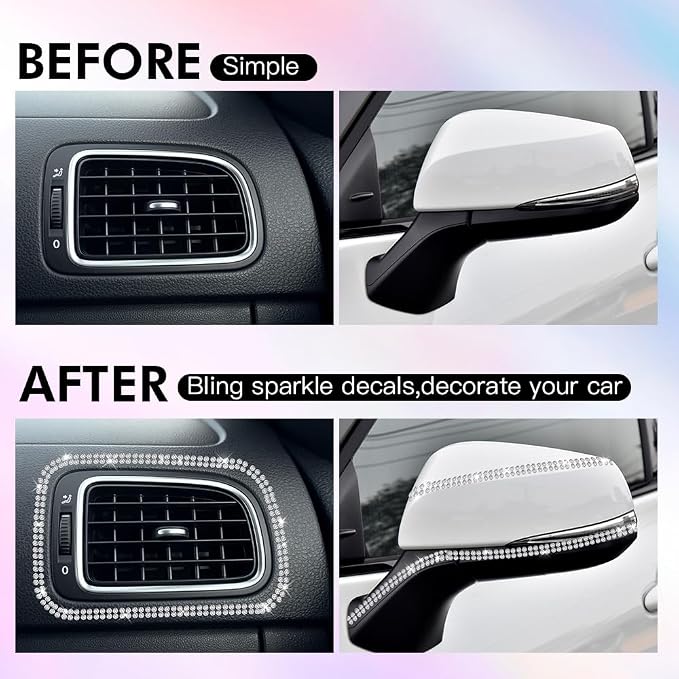 16.4Ft Bling Car Trim Self Adhesive Bling Rhinestone Car Accessories for Women Glitter Crystal Rhinestone Cars Interior Exterior Accessories Sticker DIY Cars Dashboard Diamond Decor for Women (Pink)