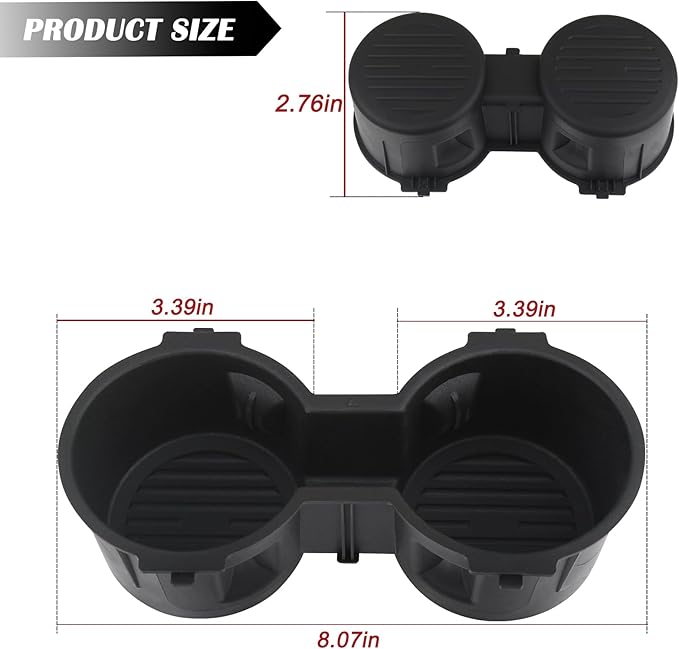 Non Flow-Thru Console Cup Holder for 2016-22 Ford F150 F250 F350 F450 F550 | Front Seat Dual Cup Holder, Rubber Insert, Super Duty Truck Accessories, FL3Z-1513562-AD, FL3Z-1513562-AB