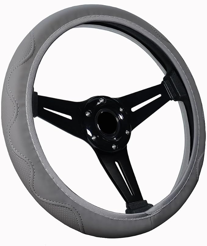 Elastic Steering Wheel Cover Gray Universal 14-15 inch Steering Wheel Covers Soft Microfiber Leather Breathable Anti-Slip Durable Car Accessories Fit for Suvs, Vans, Trucks