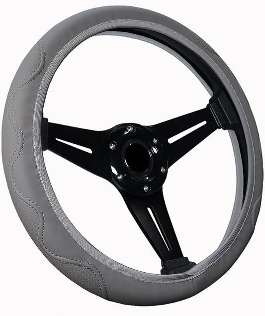 Elastic Steering Wheel Cover Gray Universal 14-15 inch Steering Wheel Covers Soft Microfiber Leather Breathable Anti-Slip Durable Car Accessories Fit for Suvs, Vans, Trucks