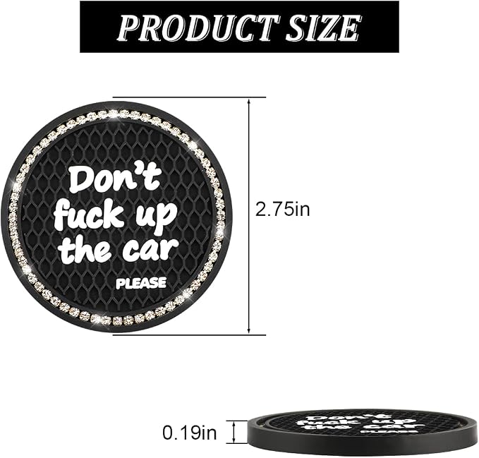 2 Pack Bling Car Coasters for Cup Holder, Crystal Rhinestone 2.75 in Cup Holder Coaster, Silicone Anti-Slip Insert Cup Mats for Women, Interior Accessories Universal for Most Cars (Black/White)