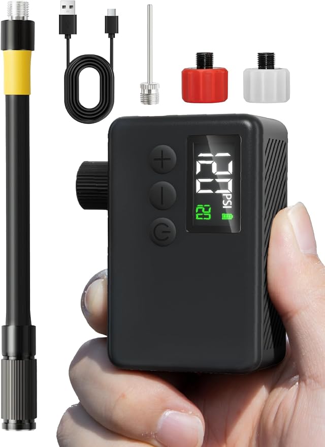 GPUTEK Mini Bike Pump Electric for Presta and Schrader Valves Bicycle Tire | Fast Inflate, Portable, 120 PSI Air Pressure, with Digital Gauge for Road Bike, Mountain Bike, E-Bike