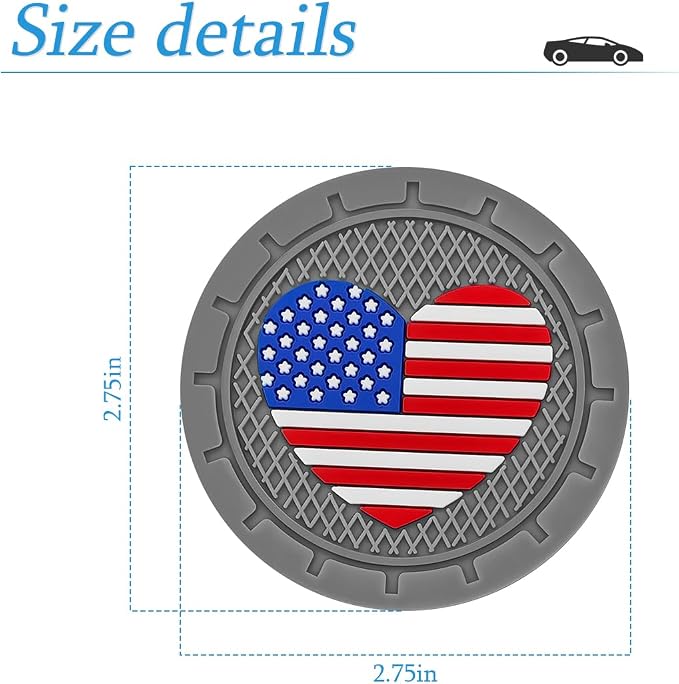 AUCELI 2 Pack Car Cup Holder Coasters, Colored American Flag US Flag Insert Car Cup Coaster, 2.75 Inch Anti Slip Shockproof Embedded Drink Mat, Vehicle Interior Decor Accessories