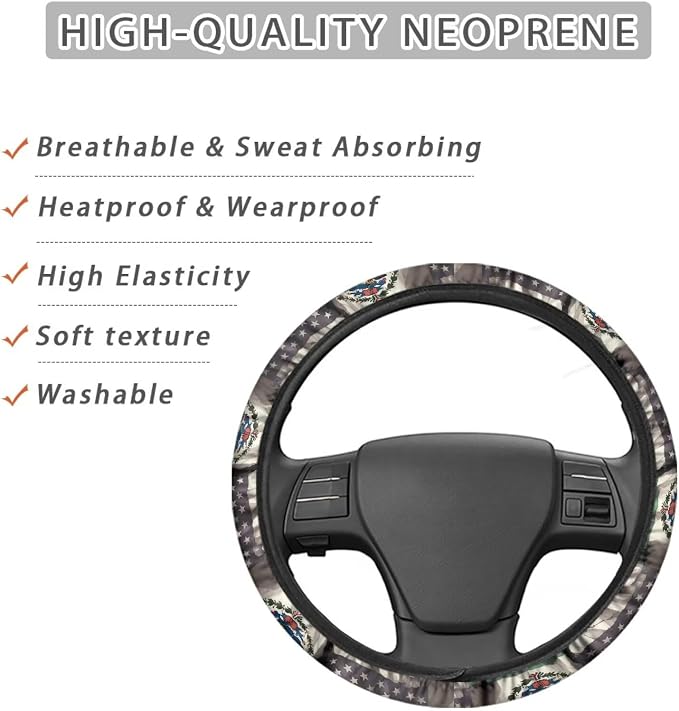 AFPANQZ Elastic Automotive Steering Wheel Covers Universal Fit 14 to 15 in | American Mexican Flag Steering Wheel Protector with Cloth for Women, Keep Comfort Grip Sweat Absorption Neoprene