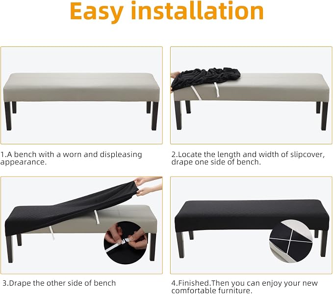 Fuloon Waterproof Dining Bench Cover, Removable Bench Slipcover Washable Bench Seat Protector Cover for Living Room, Bedroom, Kitchen (Black)