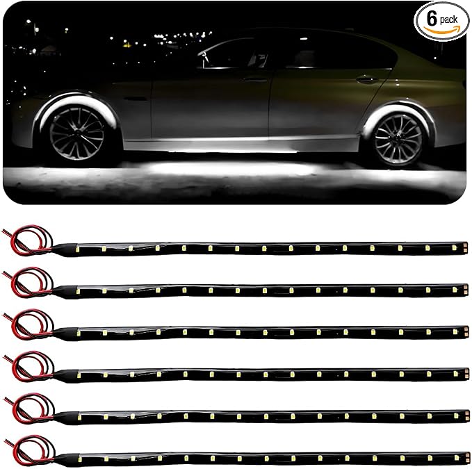 Wevdn 6 PCS 15 LED Strip Underbody Light, DC 12V 1Ft Flexible Underglow Car LED Light Strip with 6 Inch Wire, Waterproof LED Interior Exterior Decoration for Car Truck Motorcycle (White)