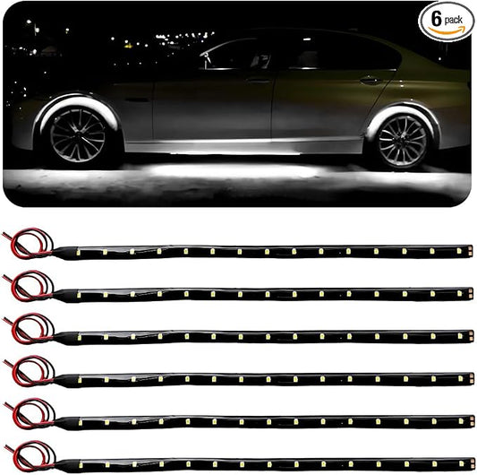 Wevdn 6 PCS 15 LED Strip Underbody Light, DC 12V 1Ft Flexible Underglow Car LED Light Strip with 6 Inch Wire, Waterproof LED Interior Exterior Decoration for Car Truck Motorcycle (White)