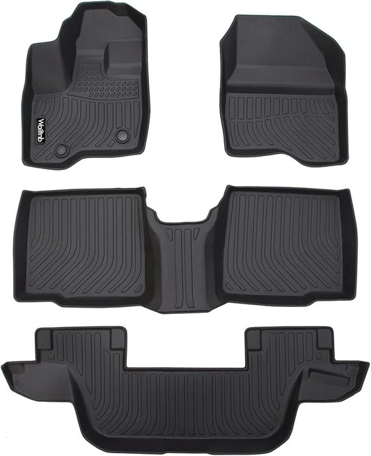 Floor Mats Custom for Ford Explorer 2011-2014 7 Passenger Models Bench Seat All Weather Protection TPE Waterproof Non-Slip Durable Floor Liners Fits Front& 2nd&3rd Row Accessories Black