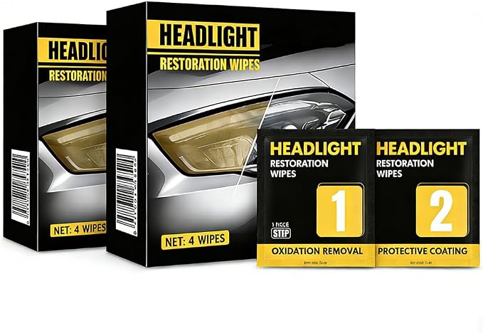 Headlight Restoration Wipes Kit – 2‑Step Headlight Cleaner & Protective Coating – Removes Yellowing & Oxidation, Restores Clarity & Shine – No Tools Needed – Quick DIY Headlight Lens Repair