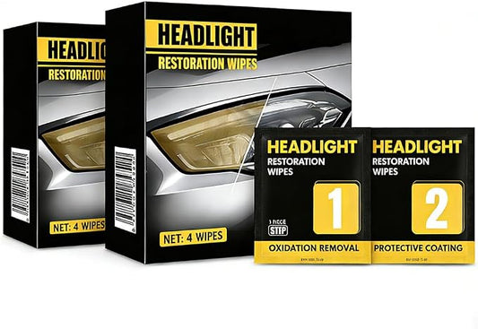 Headlight Restoration Wipes Kit – 2‑Step Headlight Cleaner & Protective Coating – Removes Yellowing & Oxidation, Restores Clarity & Shine – No Tools Needed – Quick DIY Headlight Lens Repair