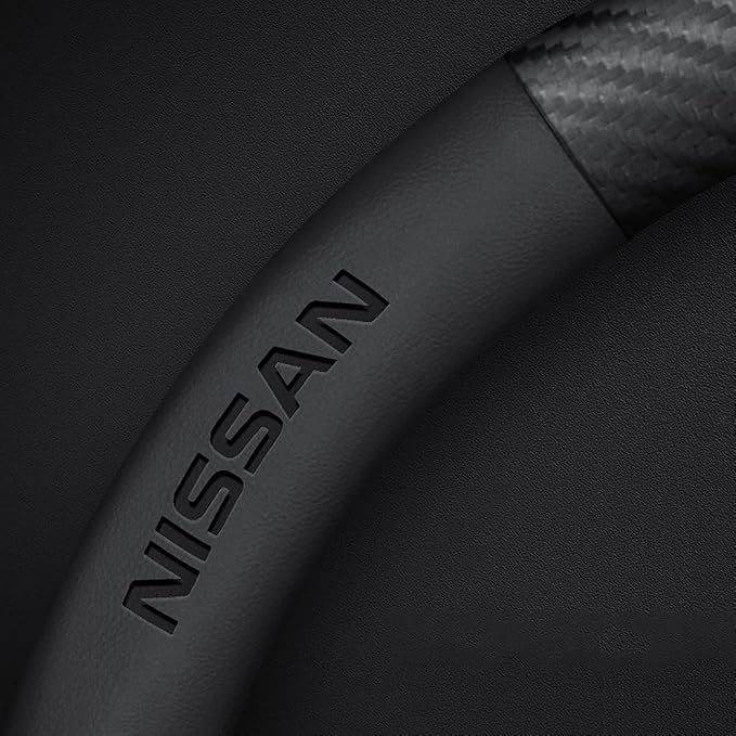 Steering Wheel Cover Compatible with Nissan, Nappa Leather&Carbon Fiber Texture Steering Wheel Cover, 14.5-15 Inch Diameter with 2 Coasters and USB Fast Charging Cable (Black)