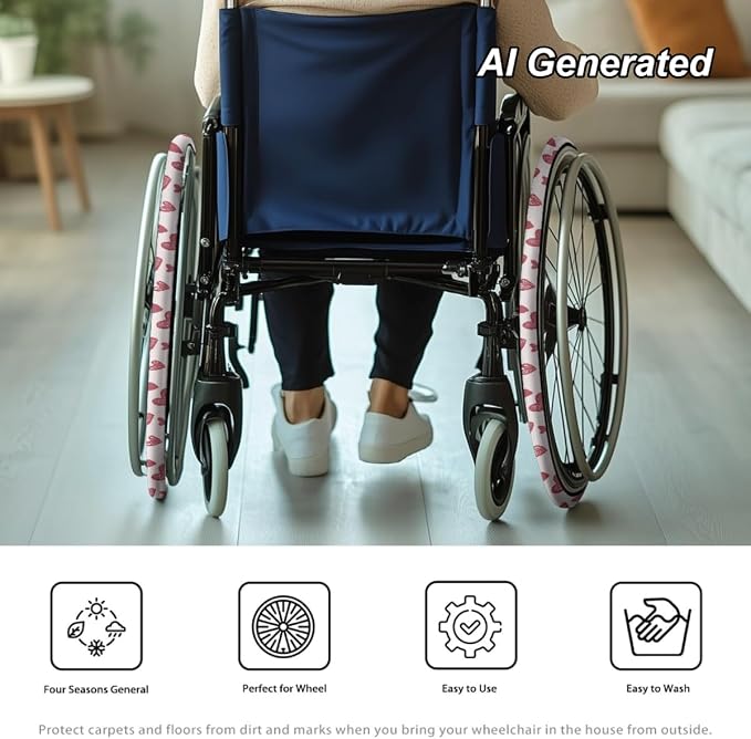 Love Heart Wheelchair Accessories for Seniors Romantic Red 2 PCS Wheelchair Wheel Covers for Home Dustproof Holiday Decor