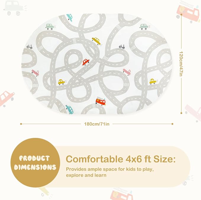 STARUIA Kids Car Rug for Playroom, 4x6 Washable Car Carpet for Kids Room, Non-Slip Car Rugs Play Mat for Kids Have Fun Safely, Road Play Rug for Boys Room Bedroom (Grey)