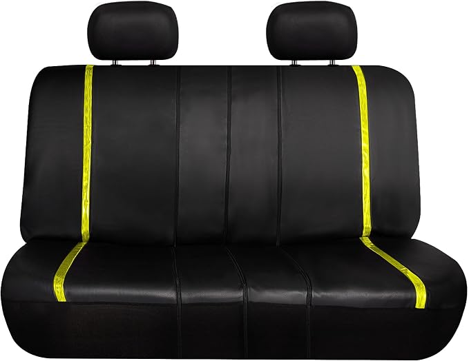 FH Group Full Set Faux Leather Car Seat Covers - Universal Fit, Low Back Front Seat Covers, Airbag Compatible, Split Bench Rear, Seat Cover for SUV, Sedan, Yellow