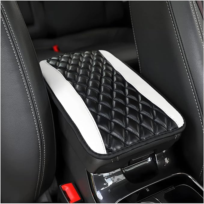 Moly Magnolia Car Center Console Cushion Pad, Universal Leather Waterproof Armrest Seat Box Cover Protector,Comfortable Car Decor Accessories Fit for Most Cars, Vehicles, SUVs (White)