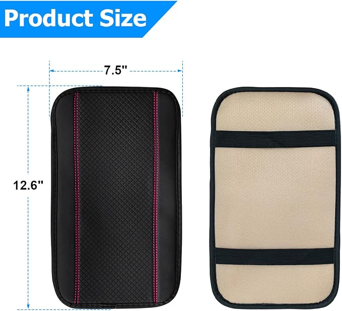 8sanlione Car Armrest Storage Box Mat, Fiber Leather Car Center Console Cover, Car Armrest Seat Box Cover Accessories Interior Protection for Most Vehicle, SUV, Truck, Car (Black/Pink)