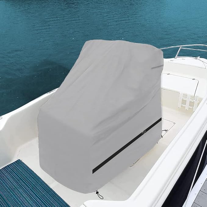 600D Fade and Tear Resistant Boat Center Console Cover,Heavy-Duty Waterproof and UV Protection Trailerable Boat Console Cover with Windproof Strap, Grey (Large Size up to 40" L 46" W 45" H)