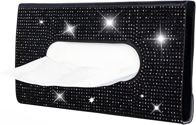 Blingbling Car Tissue Holder, Sun Visor Napkin Box, Premium PU Leather, Auto Napkin Case, Mask Holder for Car, with Tissue Refill, Vehicle Interior Accessories for Men Women, Black
