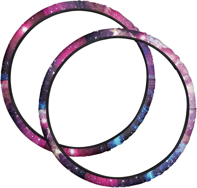 Purple Pink Galaxy Wheelchair Wheel Covers 2 Pack Wheelchair Tyre Covers Neoprene Wheel Cover for Transport Wheelchair Wheels, 24 Inch