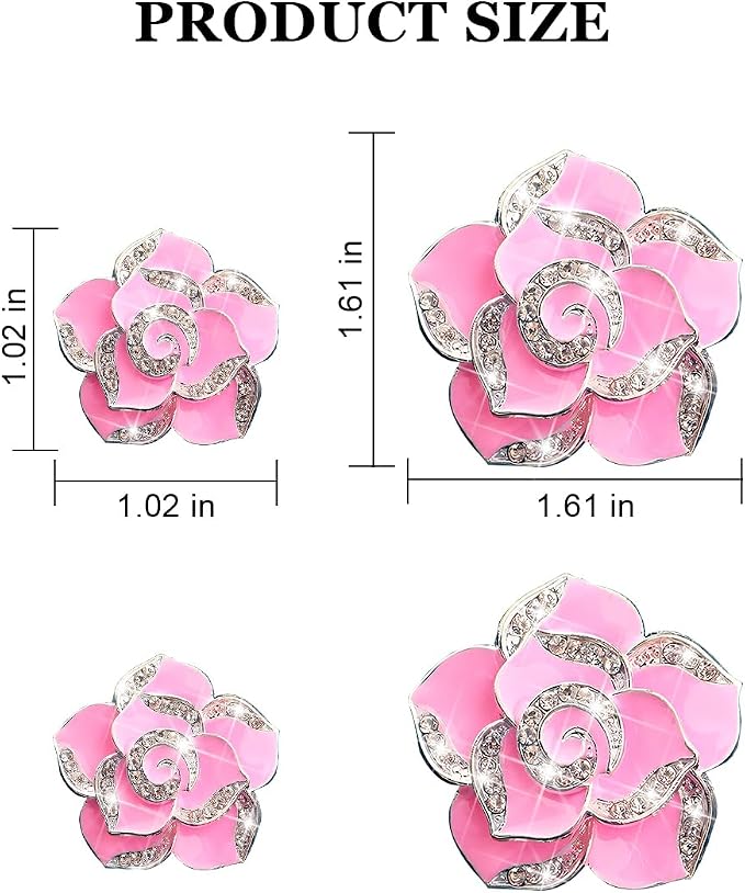 Osilly Bling Car Air Vent Clips, 4PCS/2Set Flower Rhinestone Vehicle Air Outlet Clamp, Sparkly Diamond Automotive Interior Vent Clip Charm Decor Accessories, Universal for SUV Truck RV (Pink)
