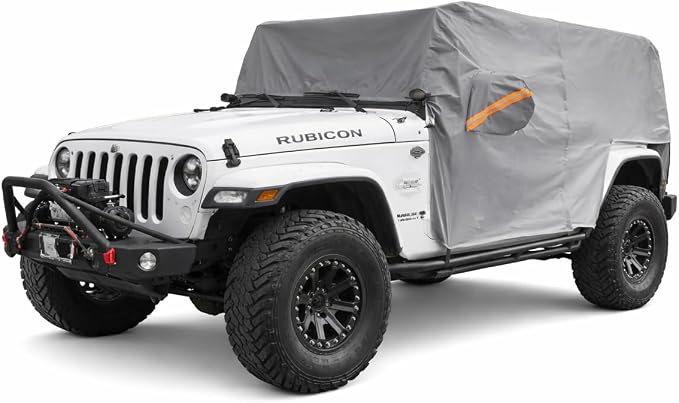 Waterproof Cab Cover for Jeep Wrangler JK JL 2 Door | Zipper access, windproof design, soft cotton lining, all-weather protection against rain, snow, UV rays and dust