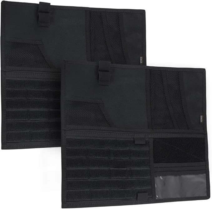 WYNEX Car Visor Organizer Fold MOLLE Panel, Fit Car Trucks Pickups Vans | 2-Packs, Fold: M-13.8x7", 3 Hoop & Loop Strap, Auto Sun Visor Storage Pouch for Essentials & Tactical Gear Road Trip