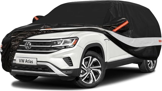10 Layers SUV Car Cover Custom Fit for Volkswagen VW Atlas (2017-2026) Waterproof All Weather for Automobiles, Outdoor Full Cover Sun UV Rain Protection with Cotton.Black