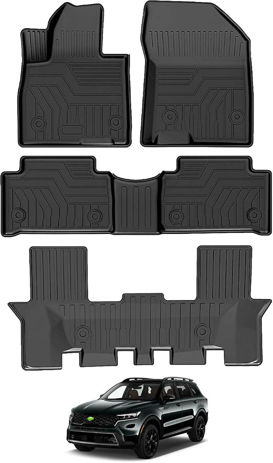 T TGBROS Floor Mats Custom Fit for 2021-2026 Kia Sorento Gas Only (Only Fits Bench Model &7 Seats) Accessories All Weather Protection TPE 1st + 2nd + 3rd Rows Floor Liners Set Non-Slip Black