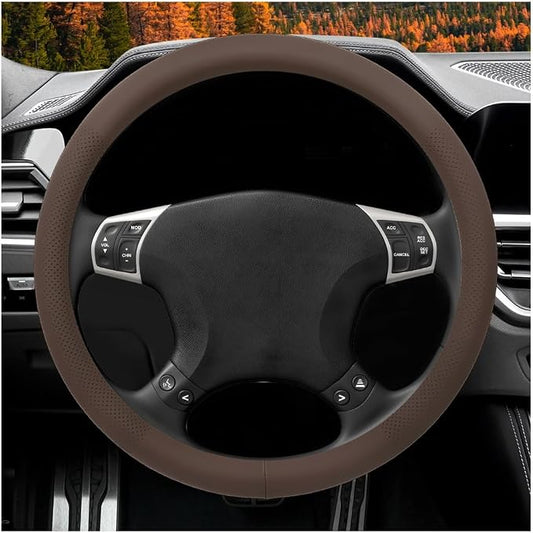 Car Steering Wheel Cover, 15" Breathable Leather Auto Wheel Protector with Comfortable Grip, Non-Slip Perforated Steering Wheel Protective Cover for SUV Truck Sedan Van (Brown)
