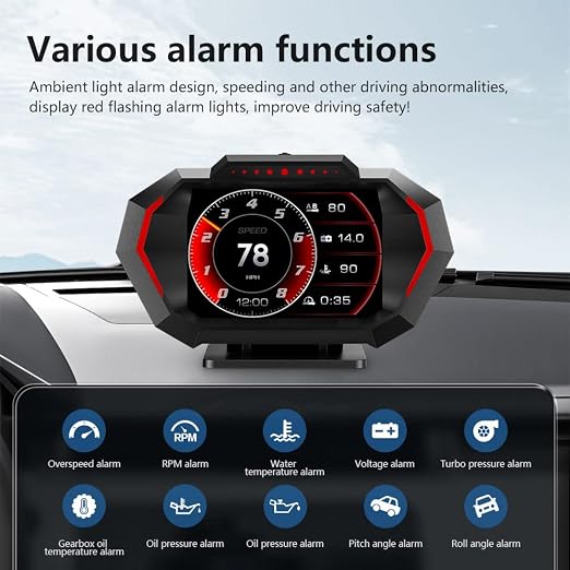 OBD2 Heads Up Display for Car, OBD2 & GPS Speedometer Dual System HUD Digital Speedometer MPH with Car Inclinometer, RPM, Water Temp, Volt, Mileage, Overspeed Alarm for Most 2008+ Sedan Cars